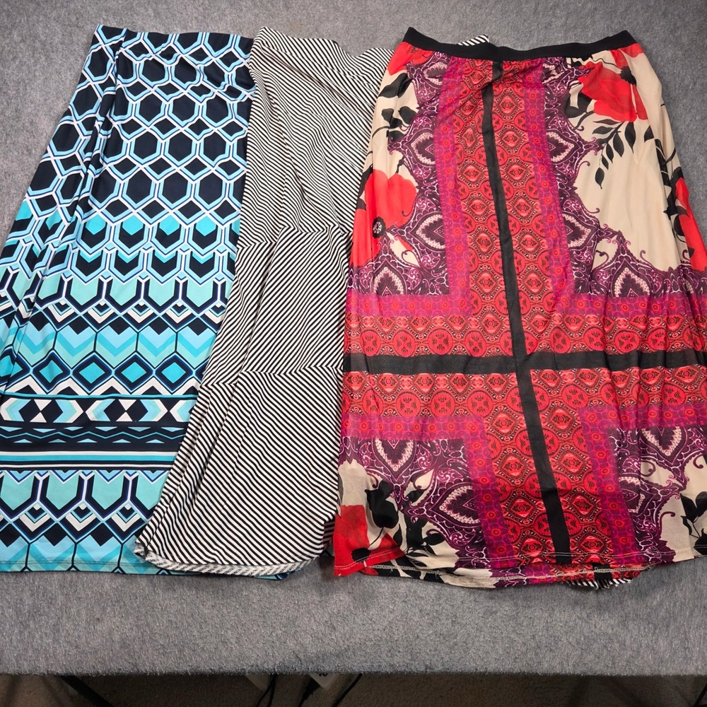 Chicos Maxi Skirt Womens Size 2 Large XL Lot of 3 Geometric Floral Striped Knit - Picture 2 of 6